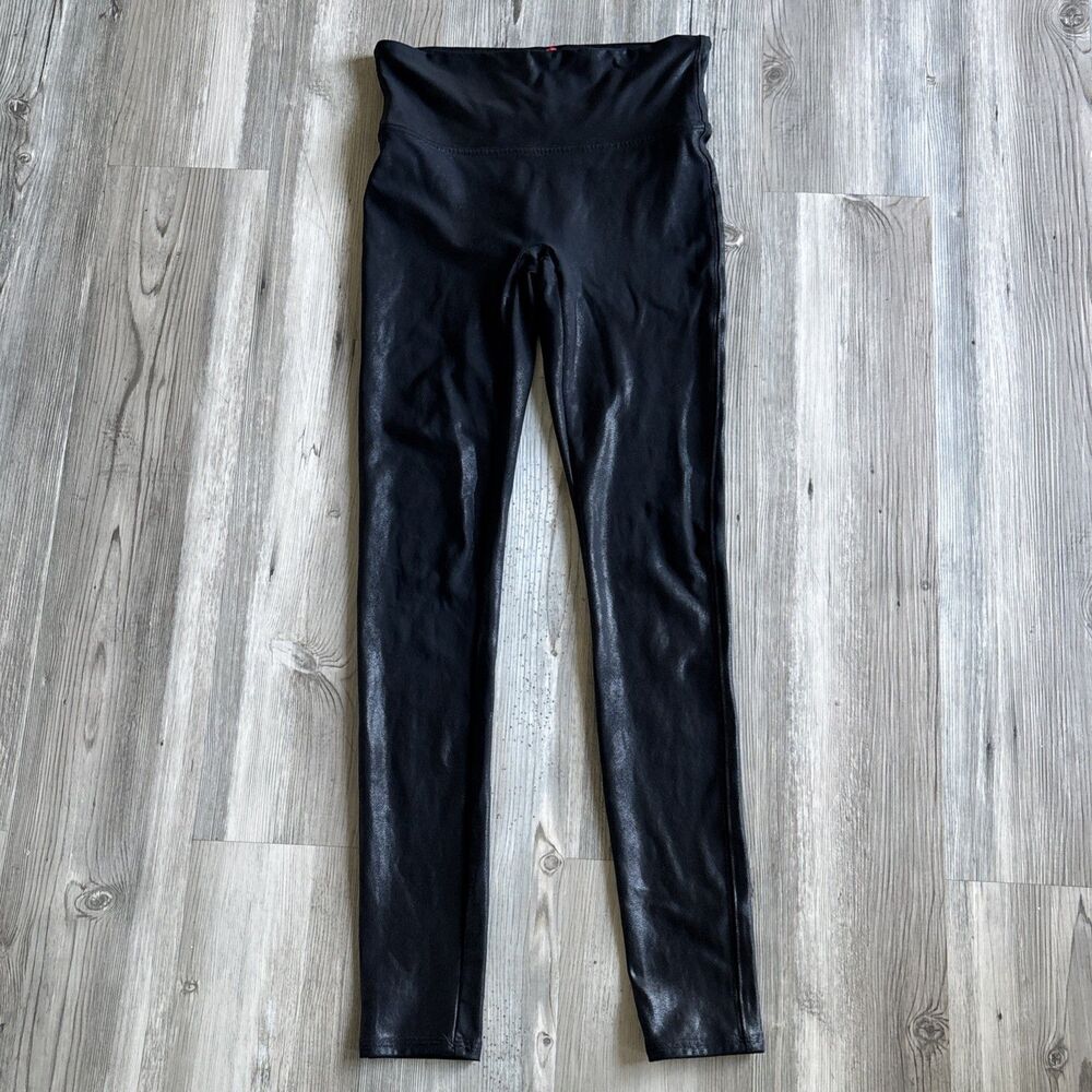 SPANX Black Soft Faux Leather Leggings Size Small
